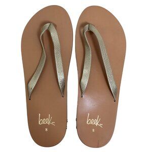 Beek Women's Honey Metallic Gold Leather Seabird Flip Flops Size 8